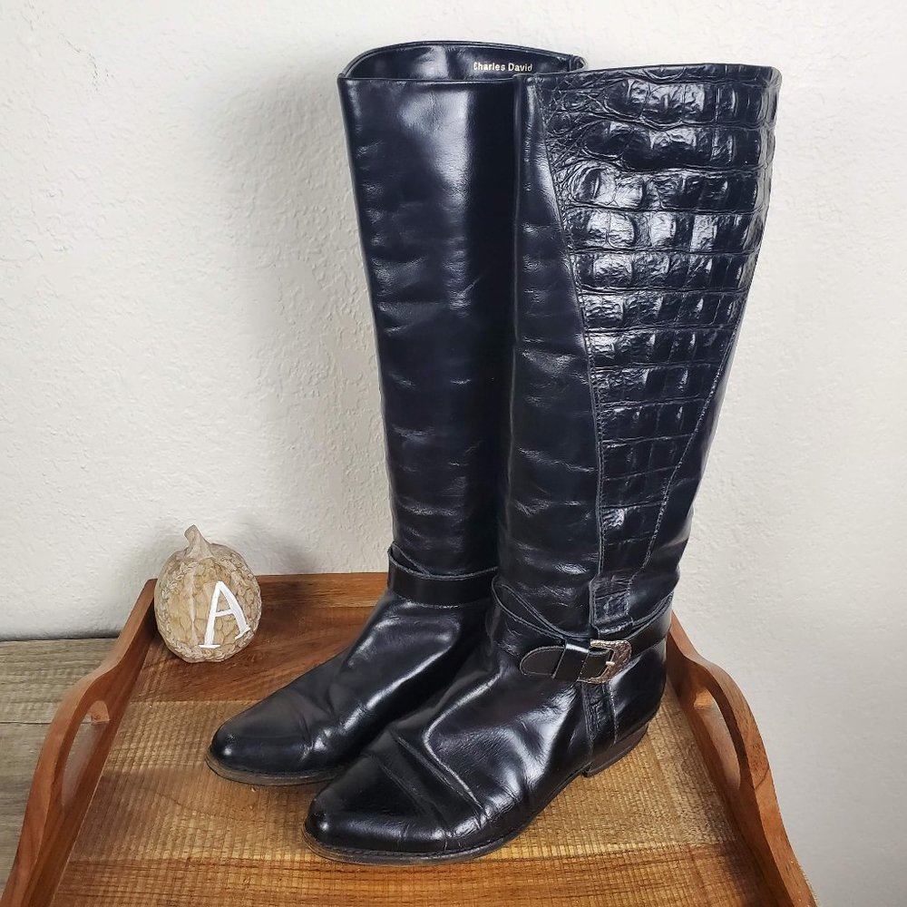 Charles David Knee High Black Boots Heeled